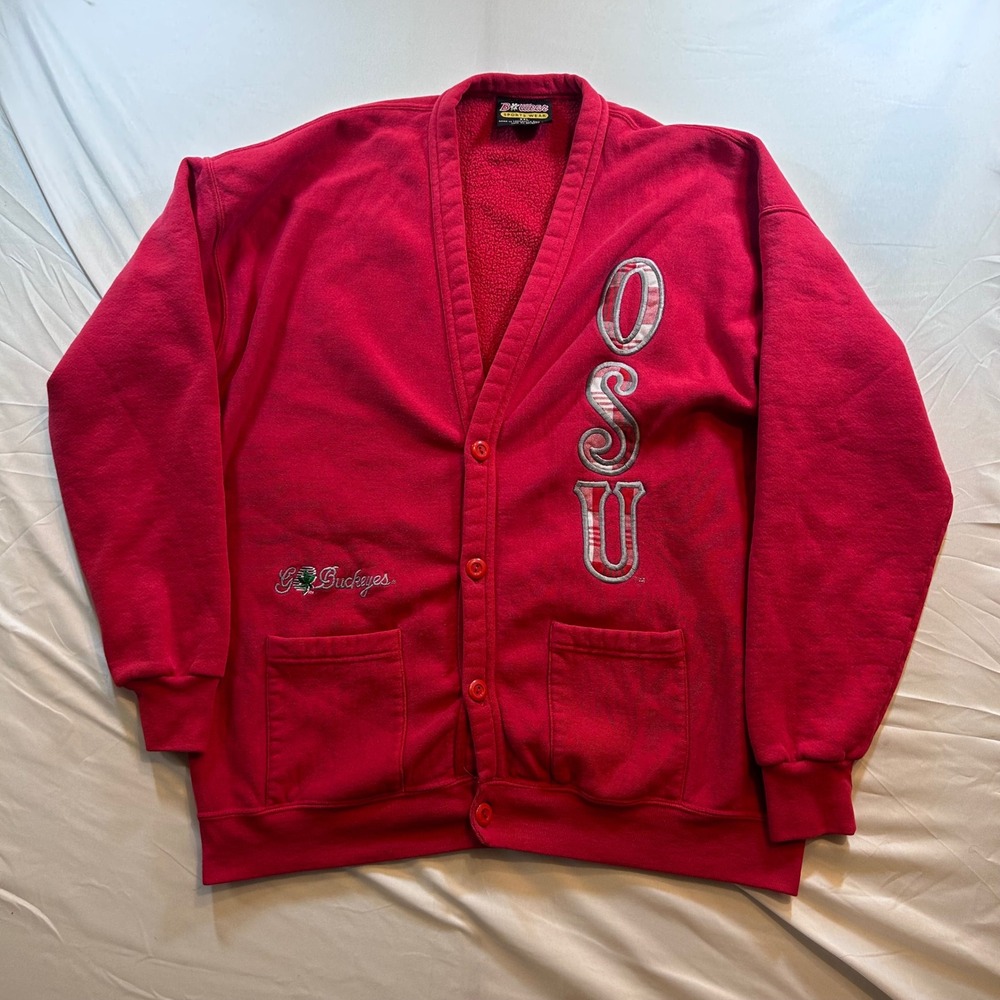 Vintage B-Wear Ohio State Buckeyes Cardigan Sweatshirt Red XXL OSU Made in USA